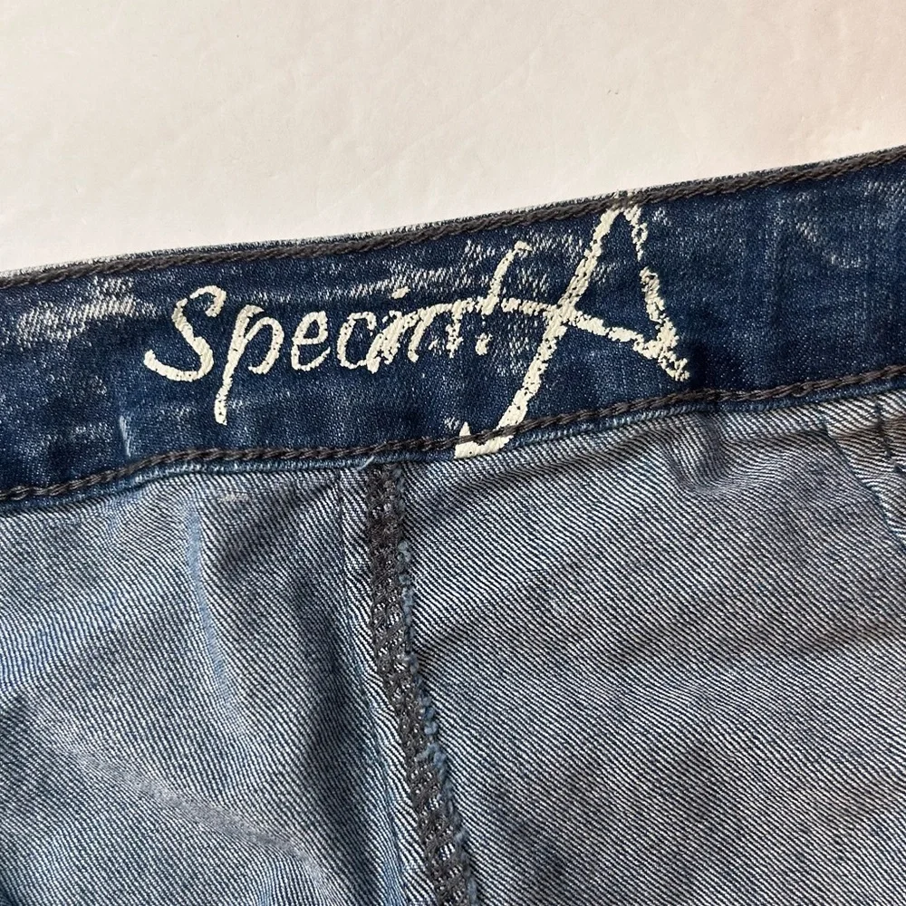 Special A Women’s Blue Denim Pencil Skirt Size S Dyed-Blue White Acid-Washed